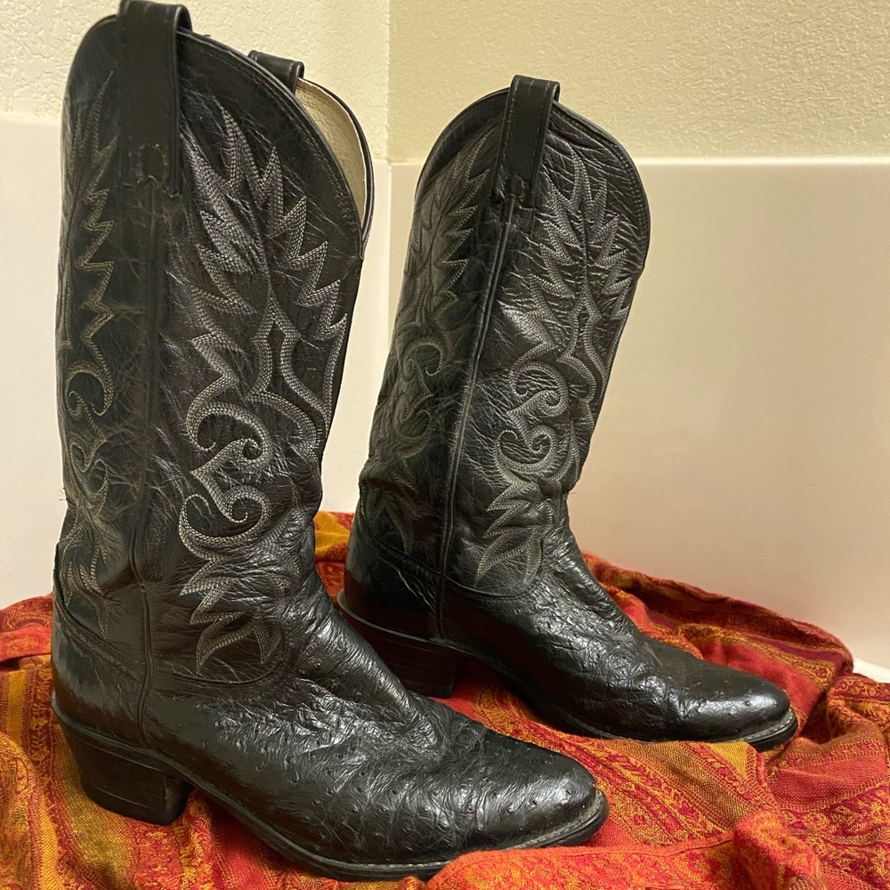 *HP* Dan Post Men's Black Leather/Ostrich 9D Boots